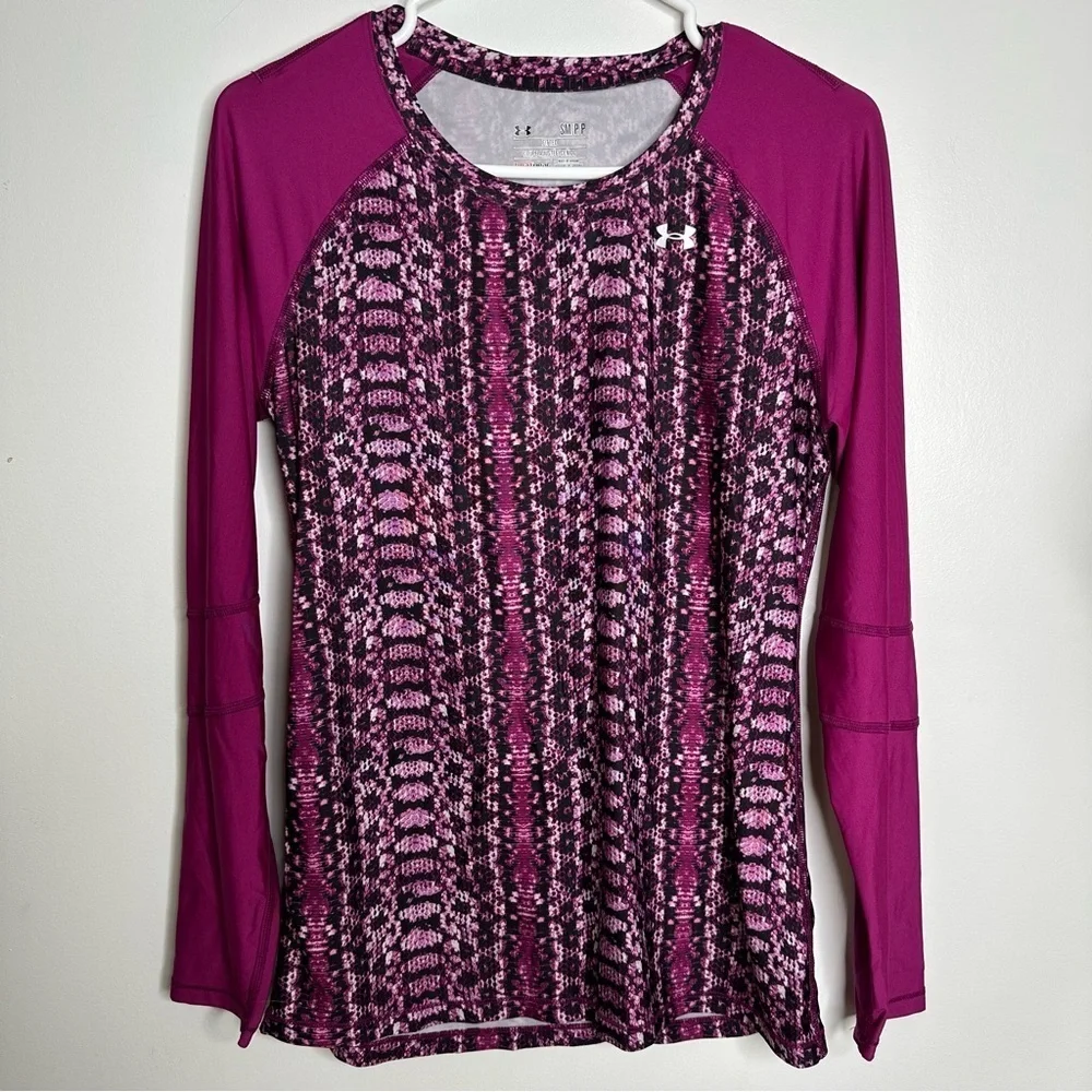 Under Armour Raglan Long Sleeve Athletic Magenta Snakeskin Top - Picture 2 of 8